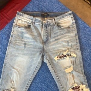 Amiri Jeans Baby Blue W Cheetah Pattern 